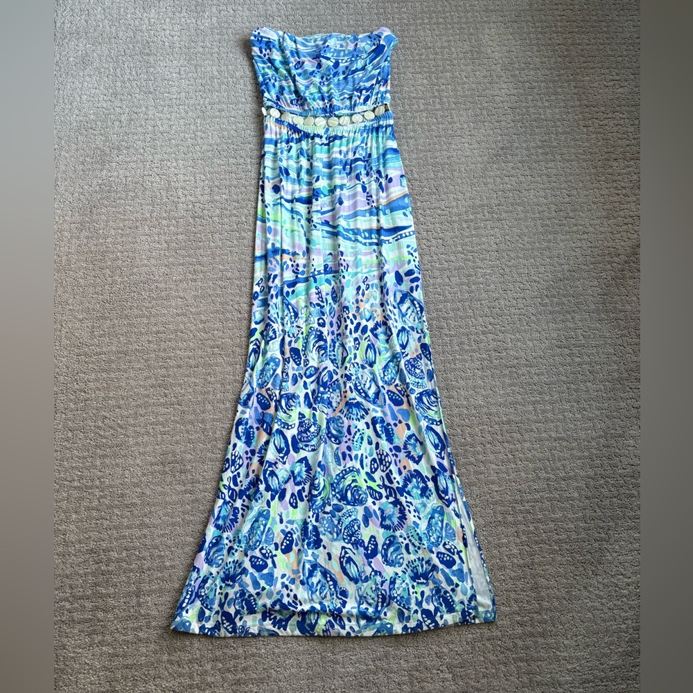 Lilly Pulitzer Maxi Dress Chasing Waves Engineered Blue Current